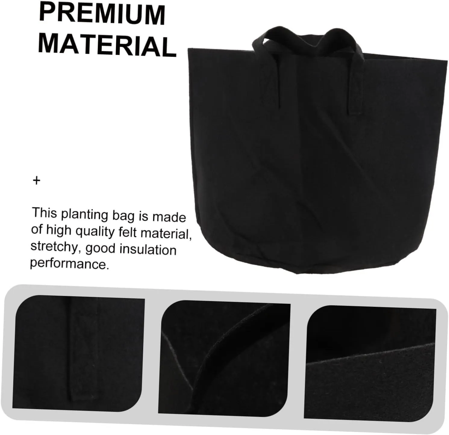 Flower Planting Bag 5pcs Felt Planting Pouch Round Garden Planter Plants Growing Bags Pots Insulation Cultivation Bag for Home Black