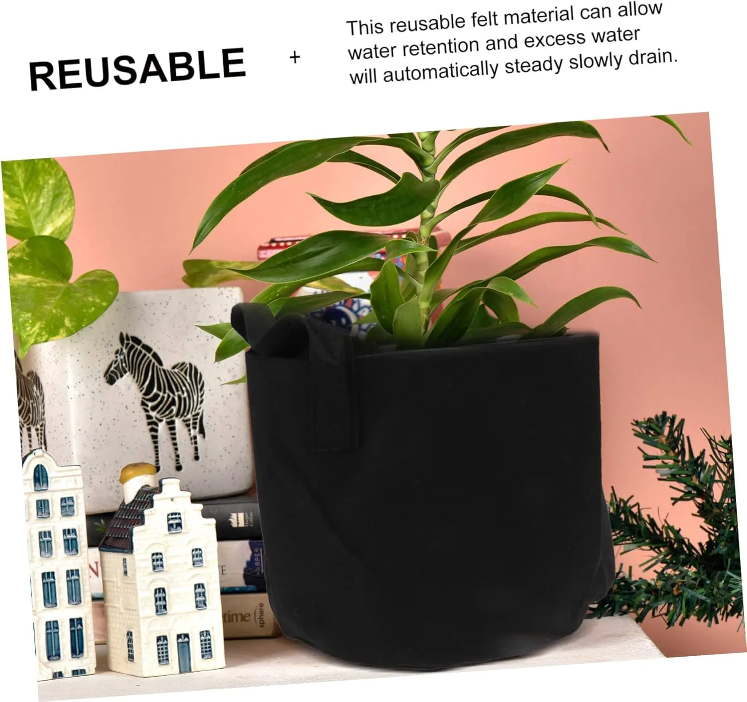 Flower Planting Bag 5pcs Felt Planting Pouch Round Garden Planter Plants Growing Bags Pots Insulation Cultivation Bag for Home Black