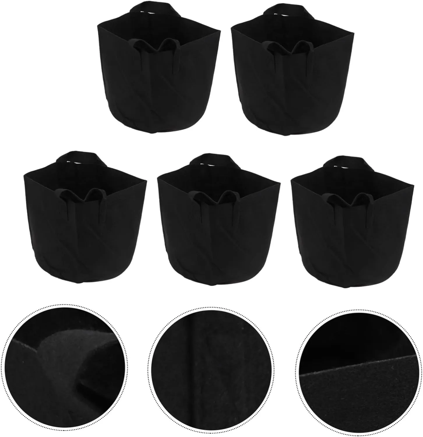 Flower Planting Bag 5pcs Felt Planting Pouch Round Garden Planter Plants Growing Bags Pots Insulation Cultivation Bag for Home Black