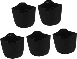 Flower Planting Bag 5pcs Felt Planting Pouch Round Garden Planter Plants Growing Bags Pots Insulation Cultivation Bag for Home Black