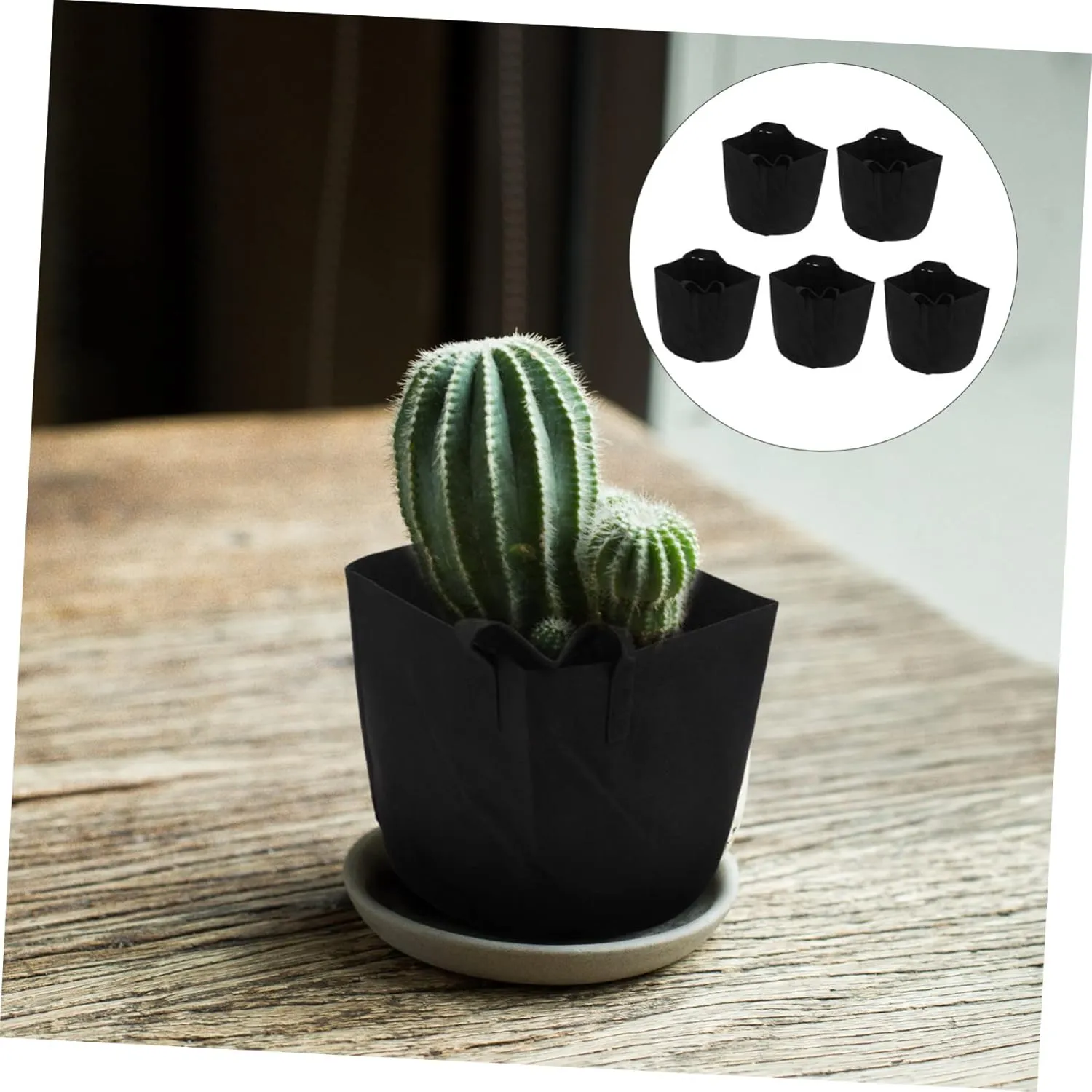 Flower Planting Bag 5pcs Felt Planting Pouch Round Garden Planter Plants Growing Bags Pots Insulation Cultivation Bag for Home Black