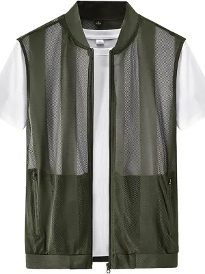 Flygo Men's Summer Casual Lightweight Breathable Mesh Cycling Travel Zip Vest