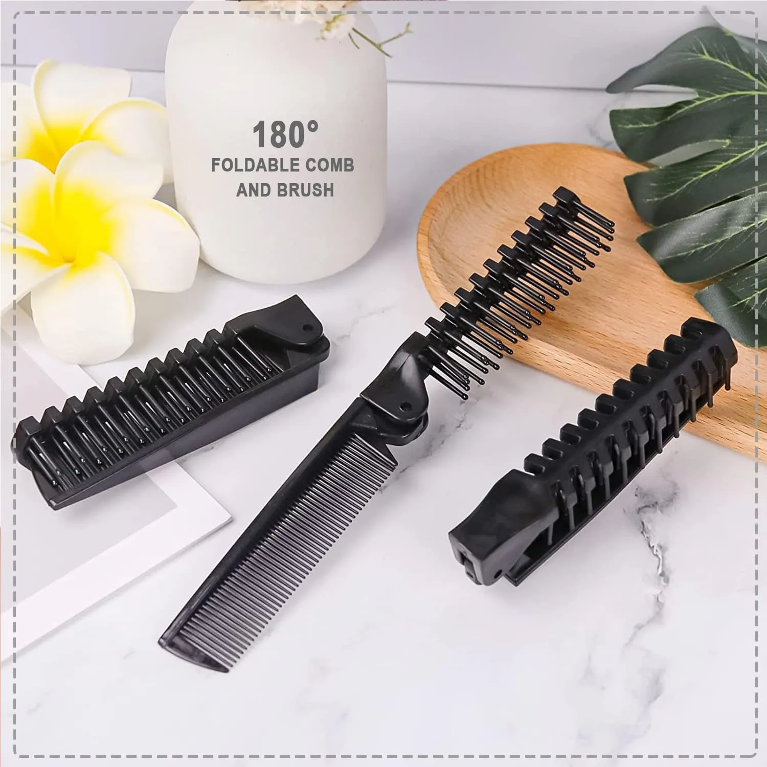 Foldable Combs in Bulk Individually Wrapped, Travel Pocket Hair Comb, Folding Hair Brush Double Headed, Brush Comb Styling Tool for Men Women Combs, Black (One Size, 50, Count)
