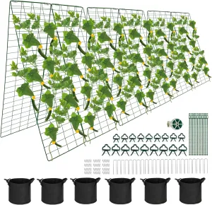 Foldable Cucumber Trellis, 48" L x 34" W A-Frame 3 Pack Cucumber Trellis for Raised Bed Garden Vegetable Grow Supports, Steel Trellis with Twist Ties & Plant Bags for Climbing Plants Outdoor