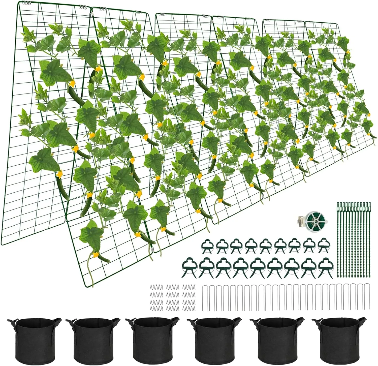 Foldable Cucumber Trellis, 48" L x 34" W A-Frame 3 Pack Cucumber Trellis for Raised Bed Garden Vegetable Grow Supports, Steel Trellis with Twist Ties & Plant Bags for Climbing Plants Outdoor