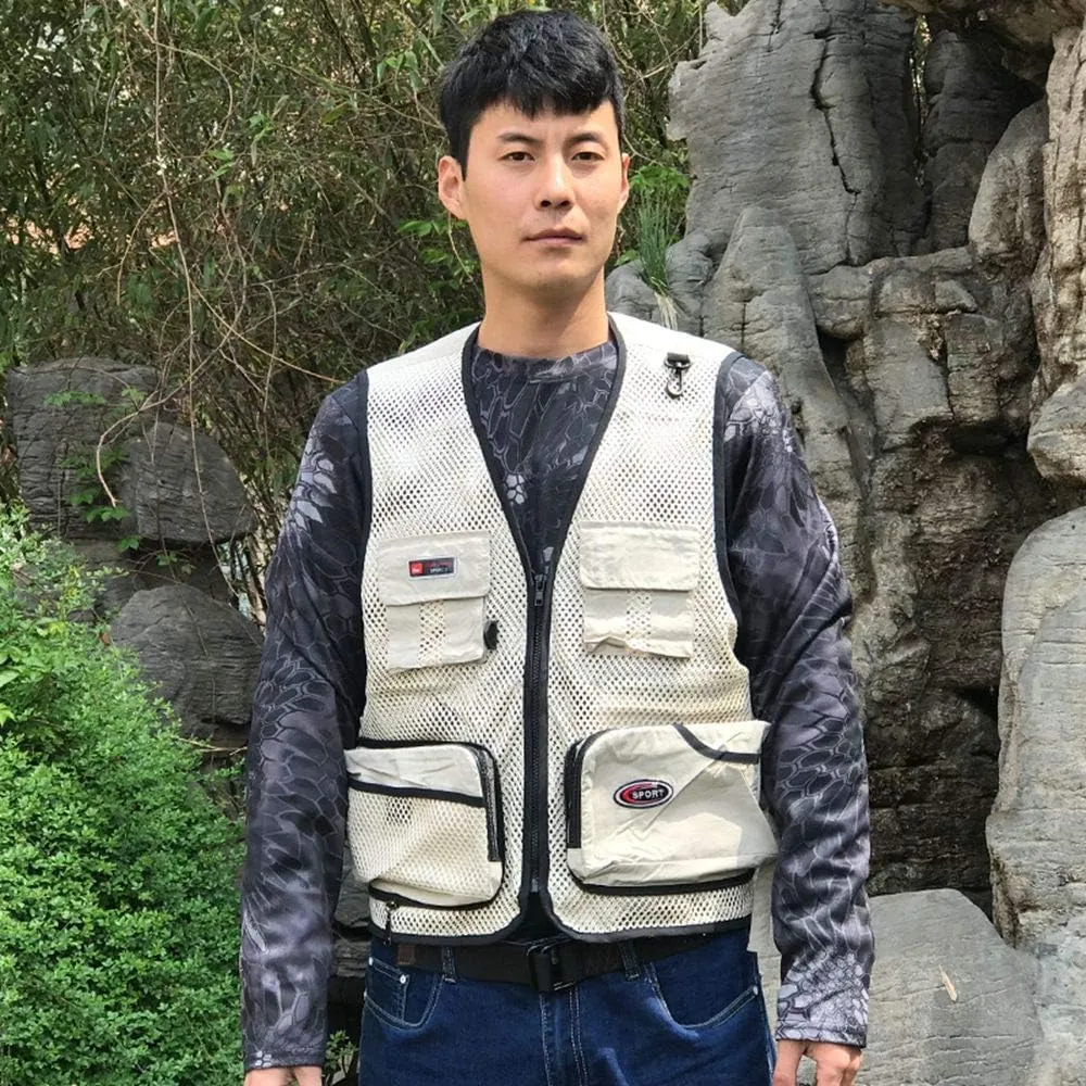 Foldable Outdoor Fishing Camping Travel Mesh Vest, Multi-Pockets Photography Lightweight Vests