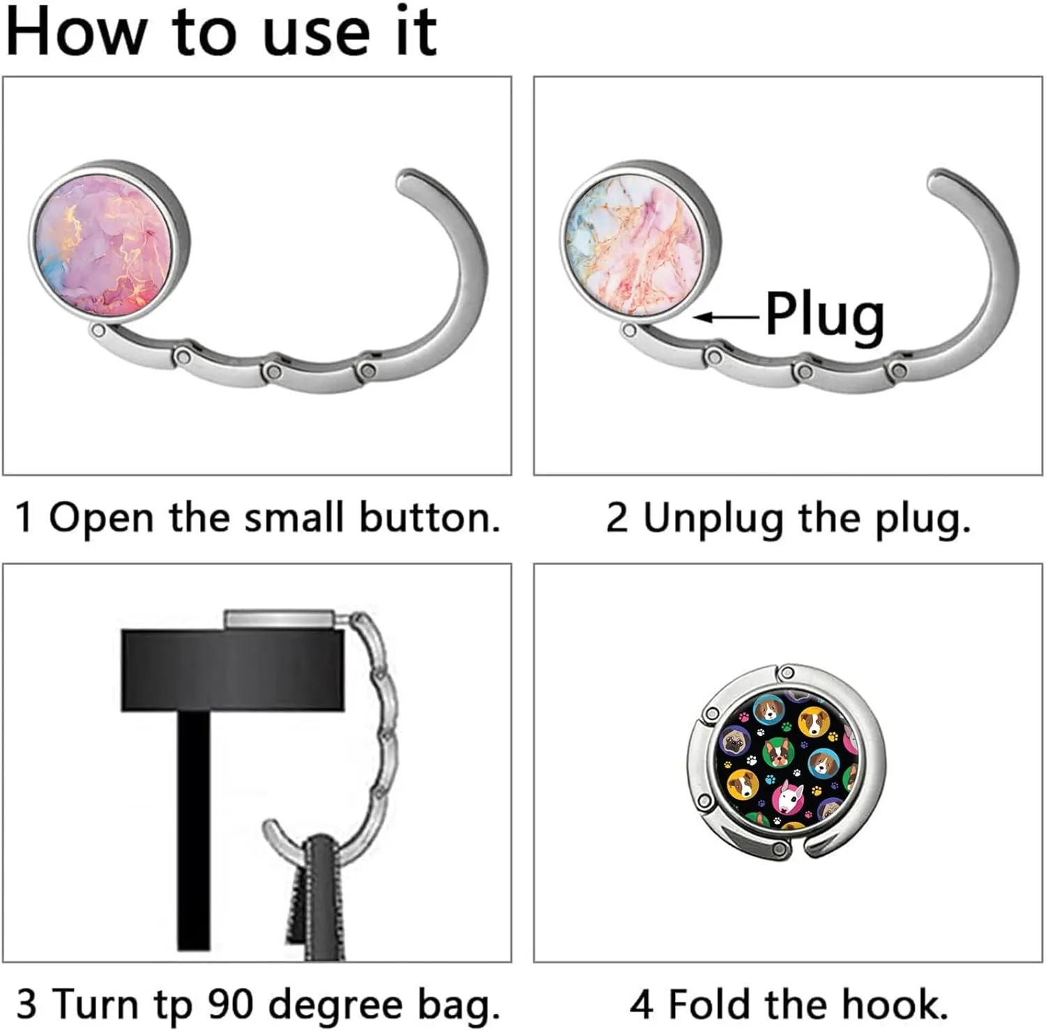 Foldable Purse Hook, Folding Handbag Hanger Bag Hanger Table Hook for Girls and Women