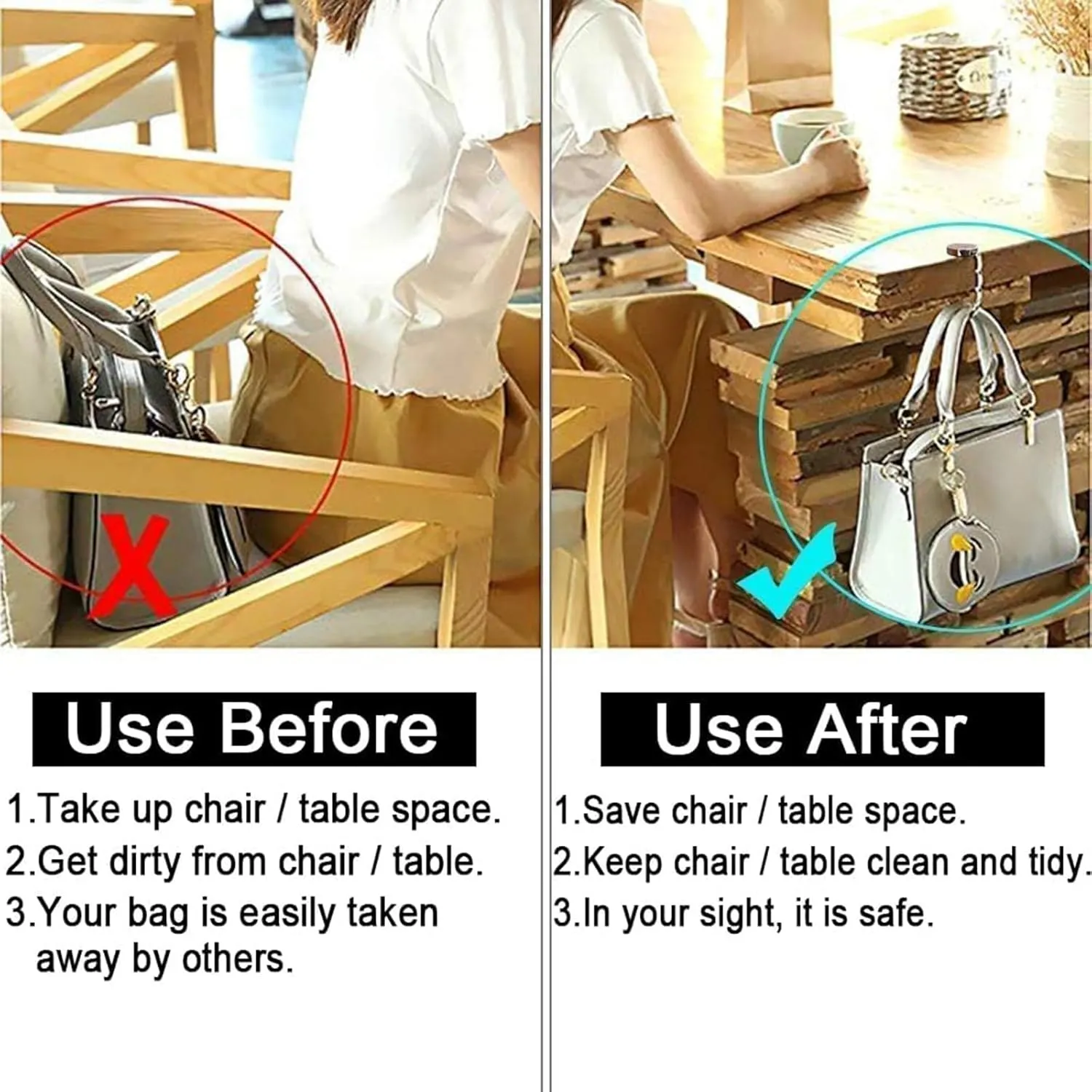 Foldable Purse Hook, Folding Handbag Hanger Bag Hanger Table Hook for Girls and Women
