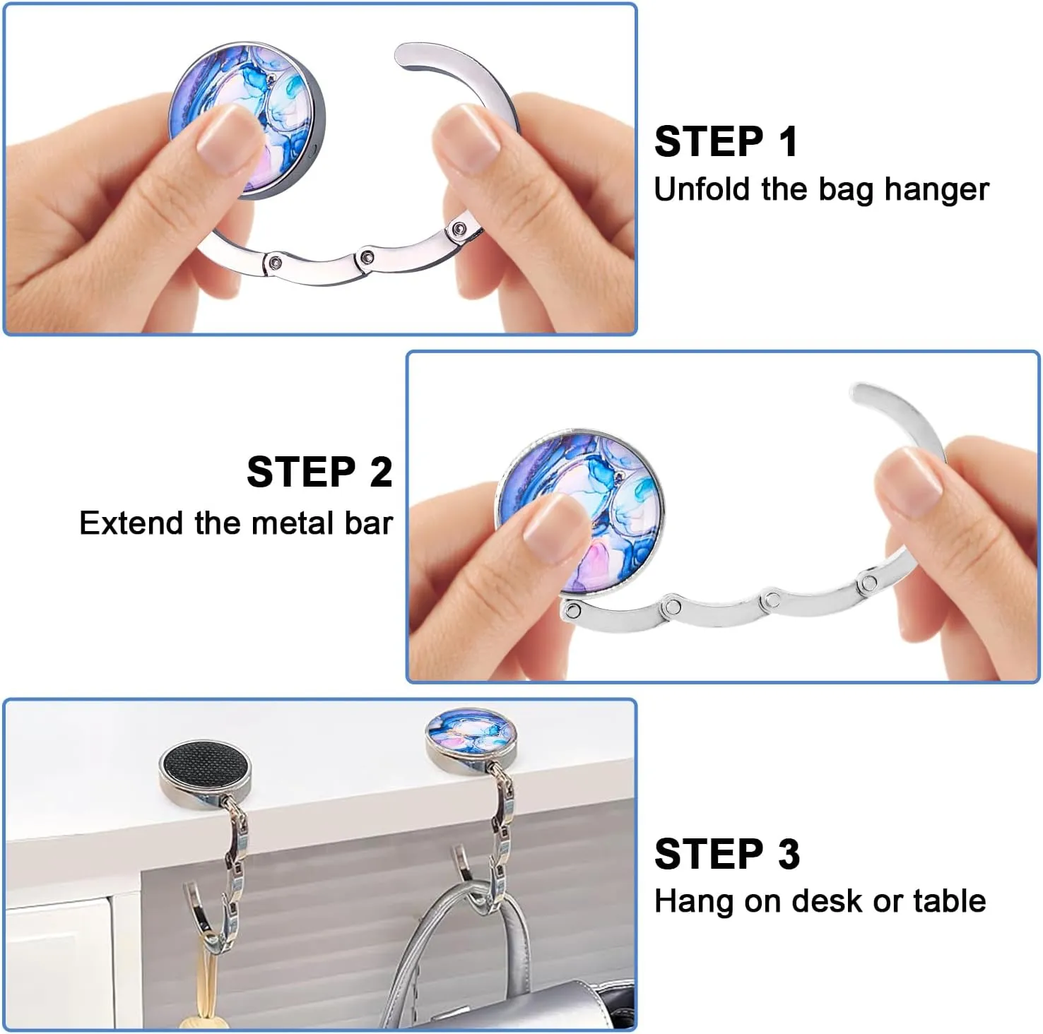 Foldable Purse Hook for Table - Portable Bag Holder - Strength Alloy Materials Heavy Duty Hanger