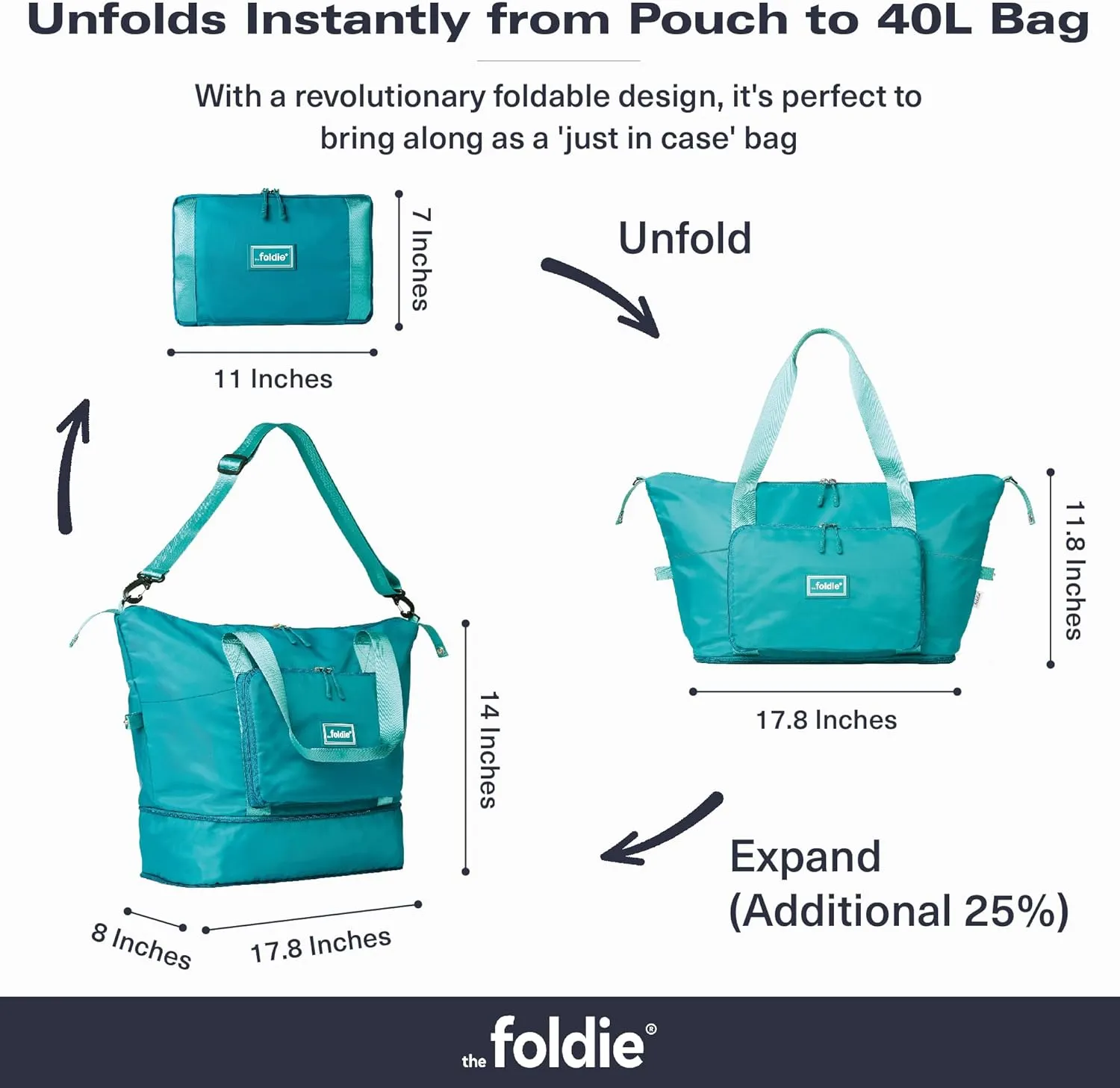 Foldable Travel Tote Bag for Women - 40L Weekender Bag with Multiple Pockets - Carry On Personal Item Travel Bag