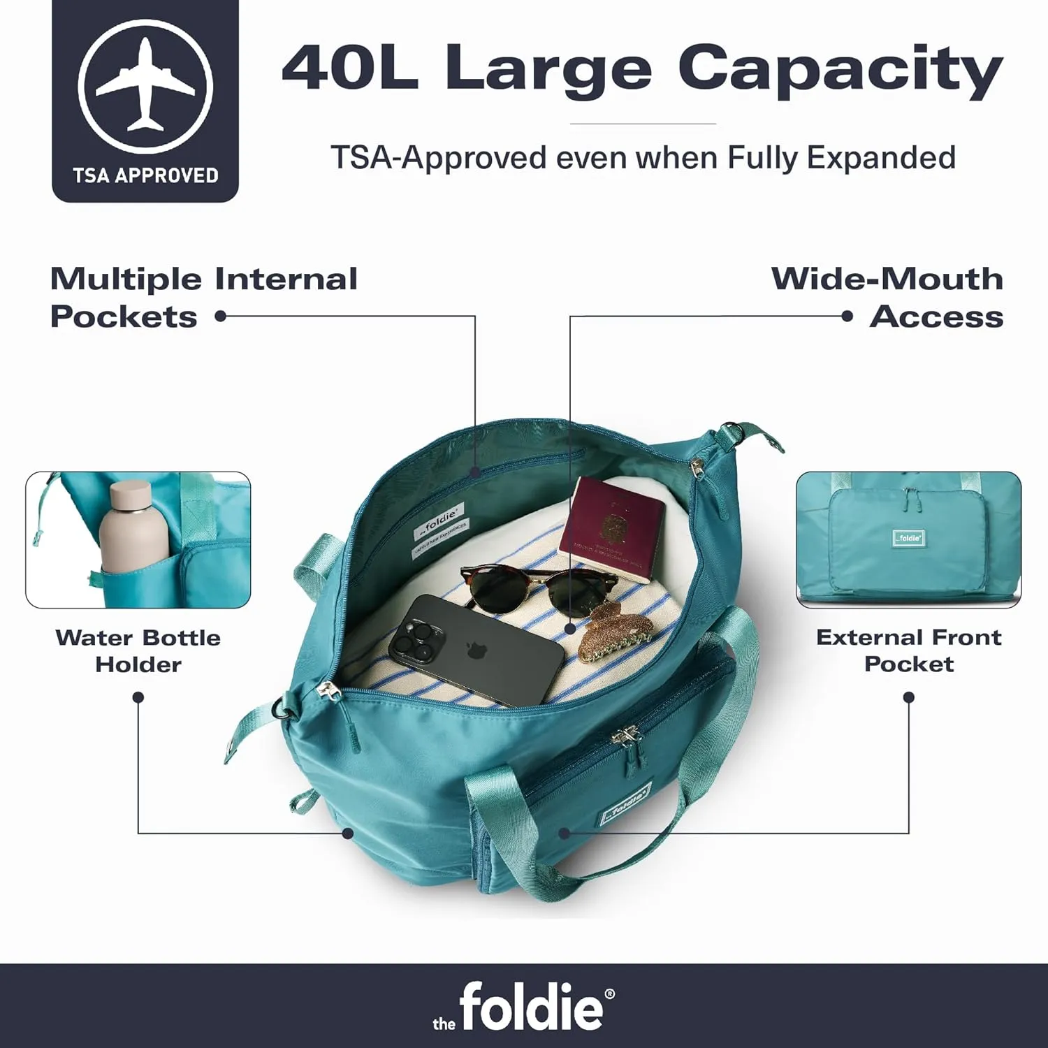 Foldable Travel Tote Bag for Women - 40L Weekender Bag with Multiple Pockets - Carry On Personal Item Travel Bag