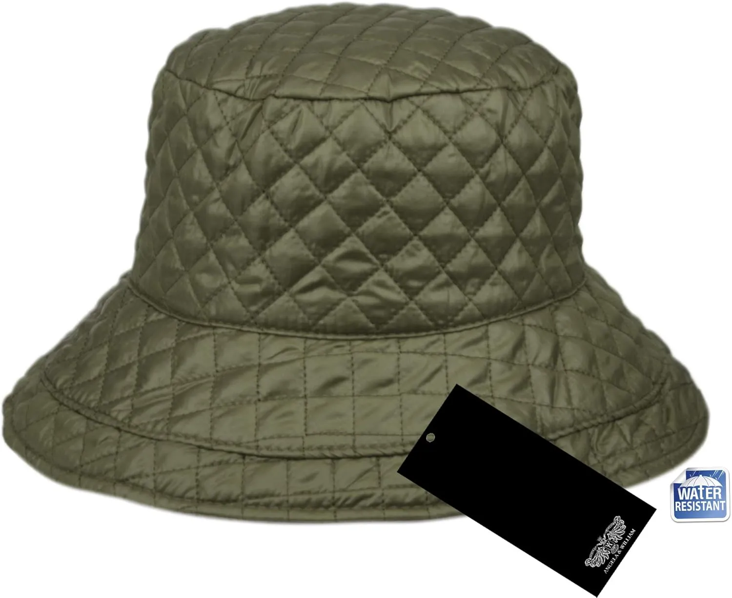 Foldable Water Repellent Quilted Rain Hat w/Adjustable Drawstring, Bucket Cap