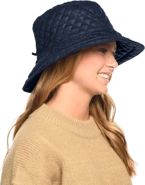 Foldable Water Repellent Quilted Rain Hat w/Adjustable Drawstring, Bucket Cap