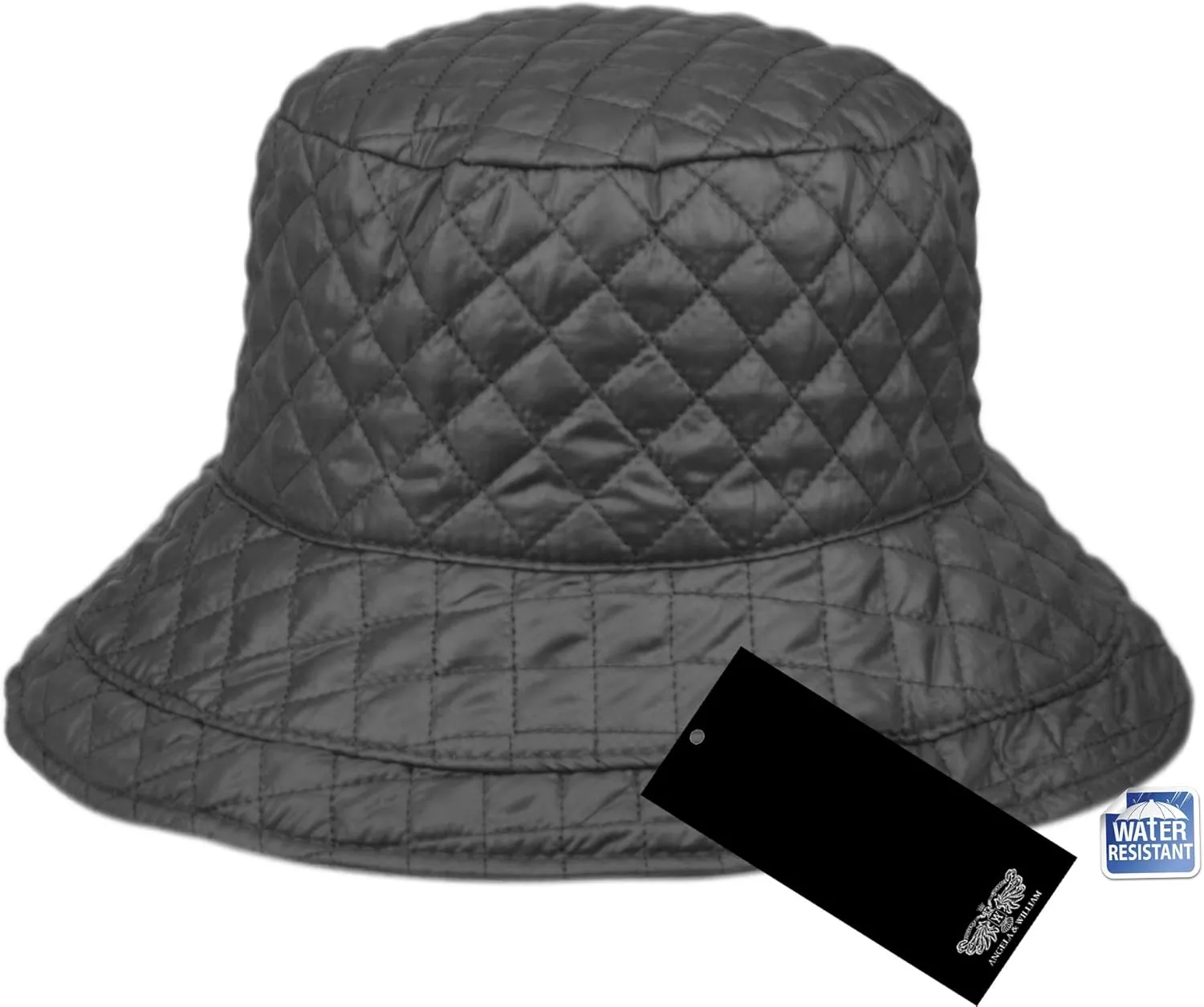 Foldable Water Repellent Quilted Rain Hat w/Adjustable Drawstring, Bucket Cap