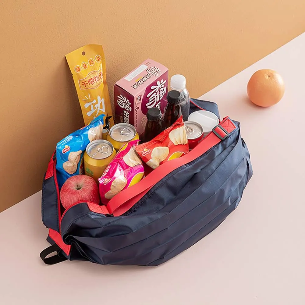 Foldable Water Resistant Tote Bag with Zipper, Large Reusable Grocery Shopping Bags Shoulder Bag for Gym Beach Travel Daily Use (Navy Blue)