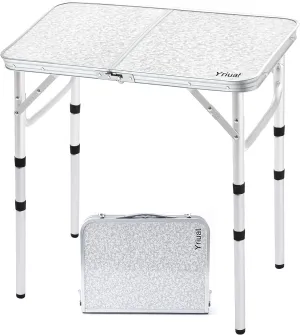 Folding Camping Table 2ft Portable Pinic Table Adjustable Height Small Card Table Aluminum Foldable Lightweight with Carry Handle for Outdoor Indoor Hiking Camp BBQ Beach