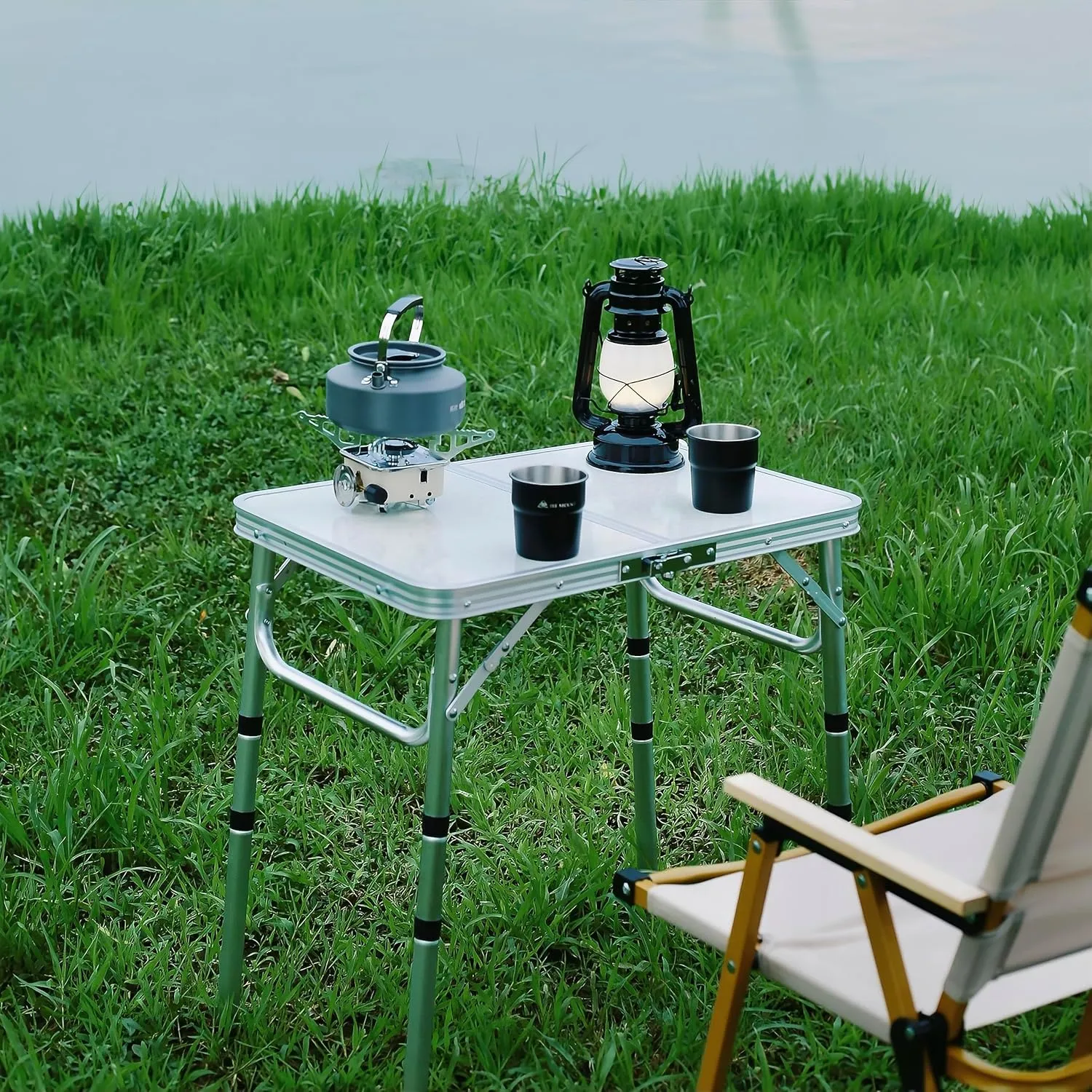 Folding Camping Table 2ft Portable Pinic Table Adjustable Height Small Card Table Aluminum Foldable Lightweight with Carry Handle for Outdoor Indoor Hiking Camp BBQ Beach