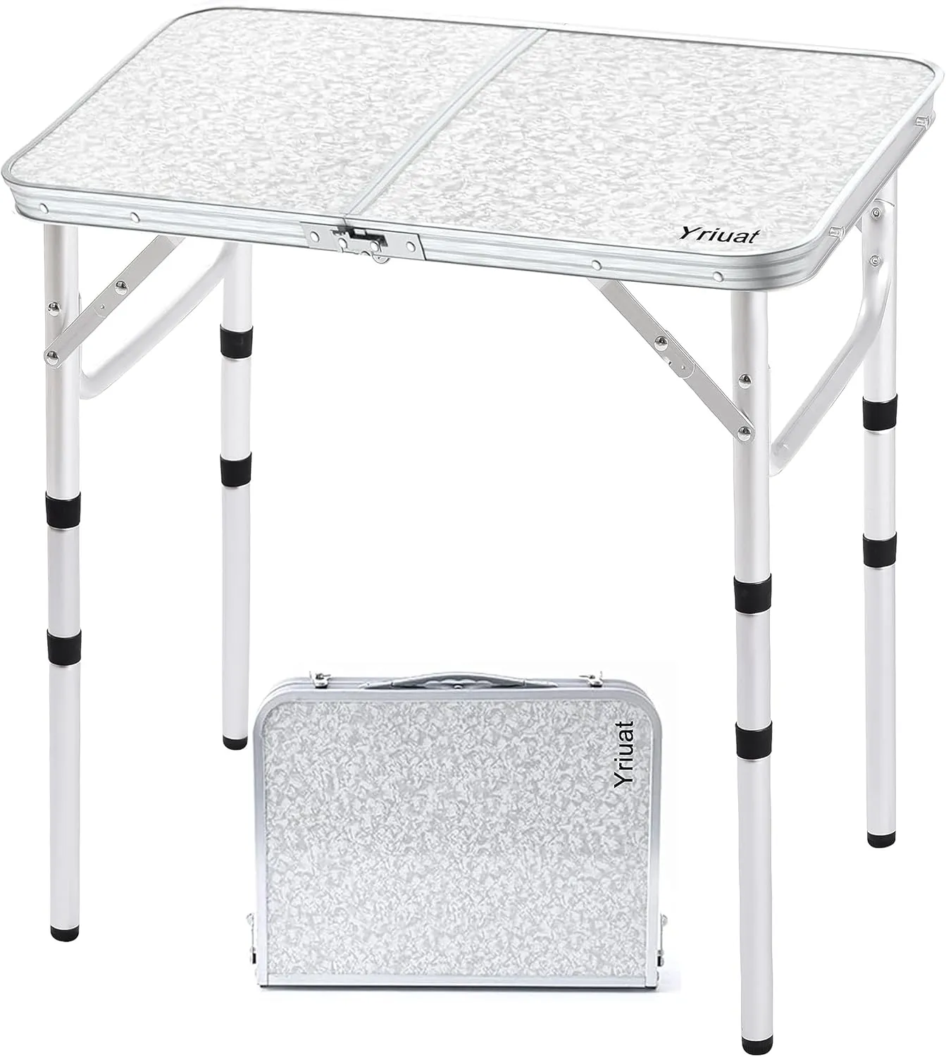 Folding Camping Table 2ft Portable Pinic Table Adjustable Height Small Card Table Aluminum Foldable Lightweight with Carry Handle for Outdoor Indoor Hiking Camp BBQ Beach