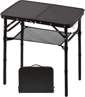 Folding Camping Table with Storage Net, Matte Black Aluminum Folding Table 23.6" x 15.8" Outdoor Table Adjustable Height Max 27", Lightweight Portable for Travel Grill Indoor