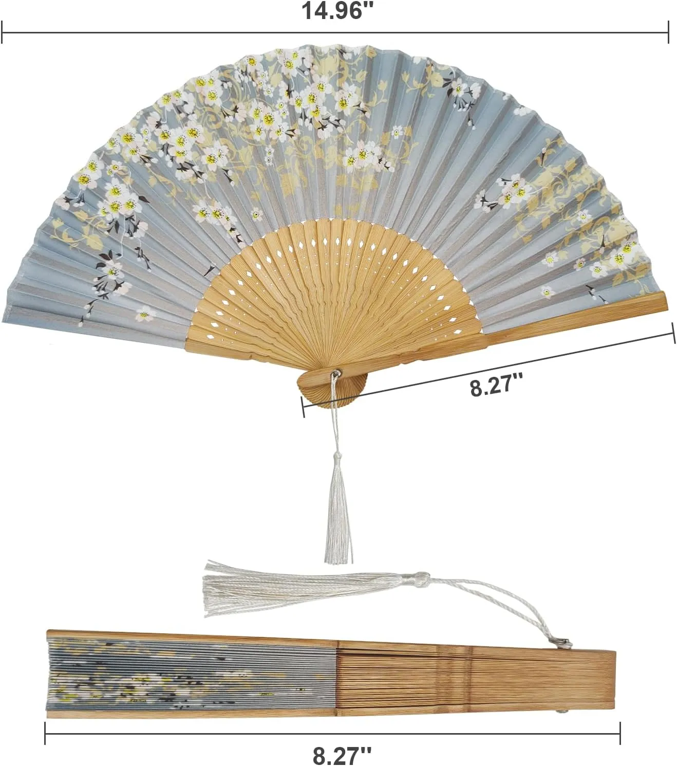 Folding Fan Handheld Bamboo Silk Hand Fans for Women Foldable Chinese/Japanese Style for Dancing Wedding Party Church Gift (Grey Sakura)