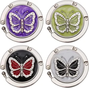 Folding Table Purse Hook Set of 4 - Metal Foldable Handbag Hanger Womens Bag Storage Hanging for Office Restaurant Desk (Butterfly)