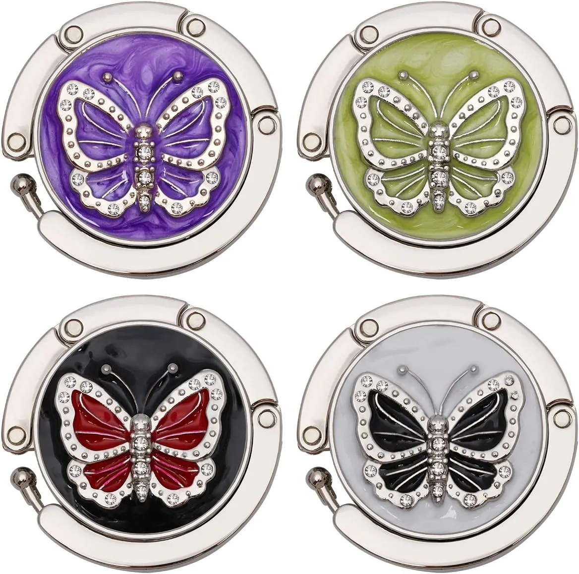 Folding Table Purse Hook Set of 4 - Metal Foldable Handbag Hanger Womens Bag Storage Hanging for Office Restaurant Desk (Butterfly)