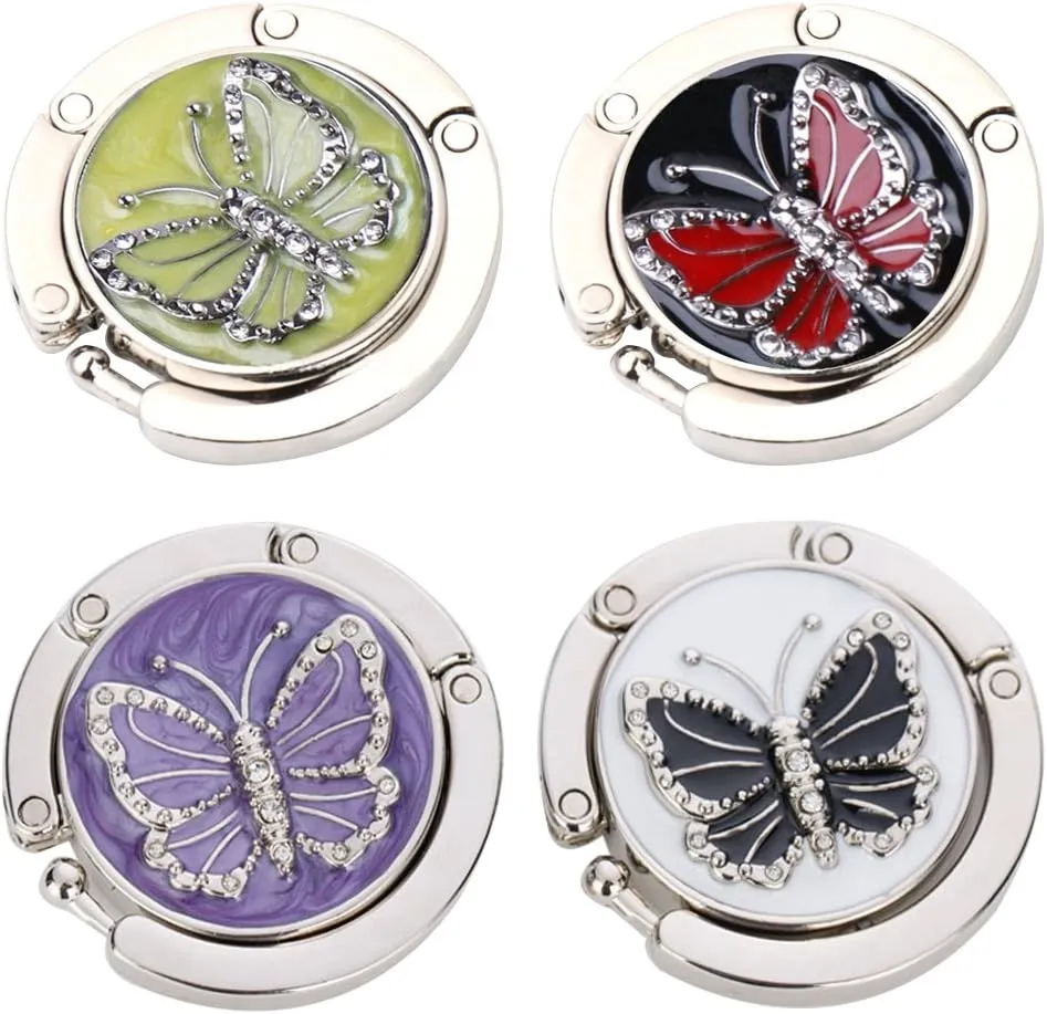FOME Handbag Hanger - Set of 4 Foldable Purse Hooks, Mixed Color, Butterfly Shape, 1.77x3.54in