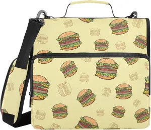 Food Burgers Yellow Zipper Binder 1.5 Inch 3 Ring Binder Bag with Shoulder Strap Binder Organizer for Office College, 1 Pack