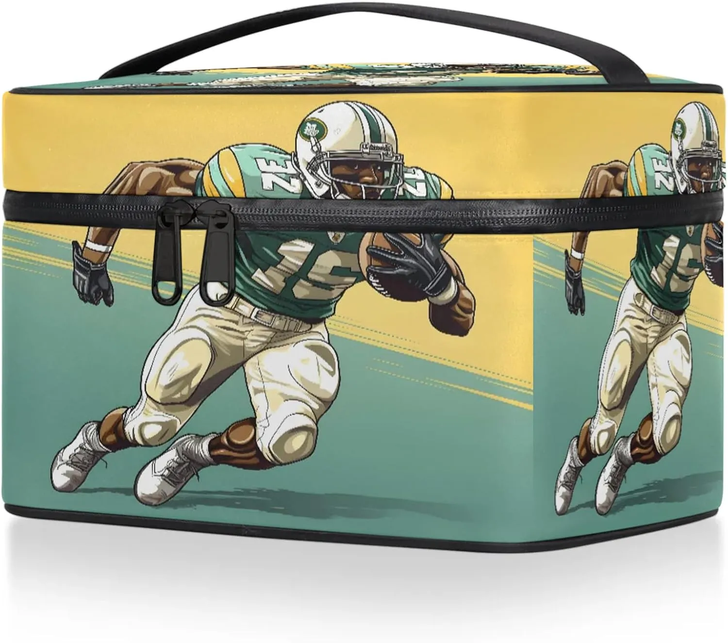 Football Player Travel Toiletry Bag Large Capacity Makeup Case Organizer with Handle Cosmetic Case for Women Girls