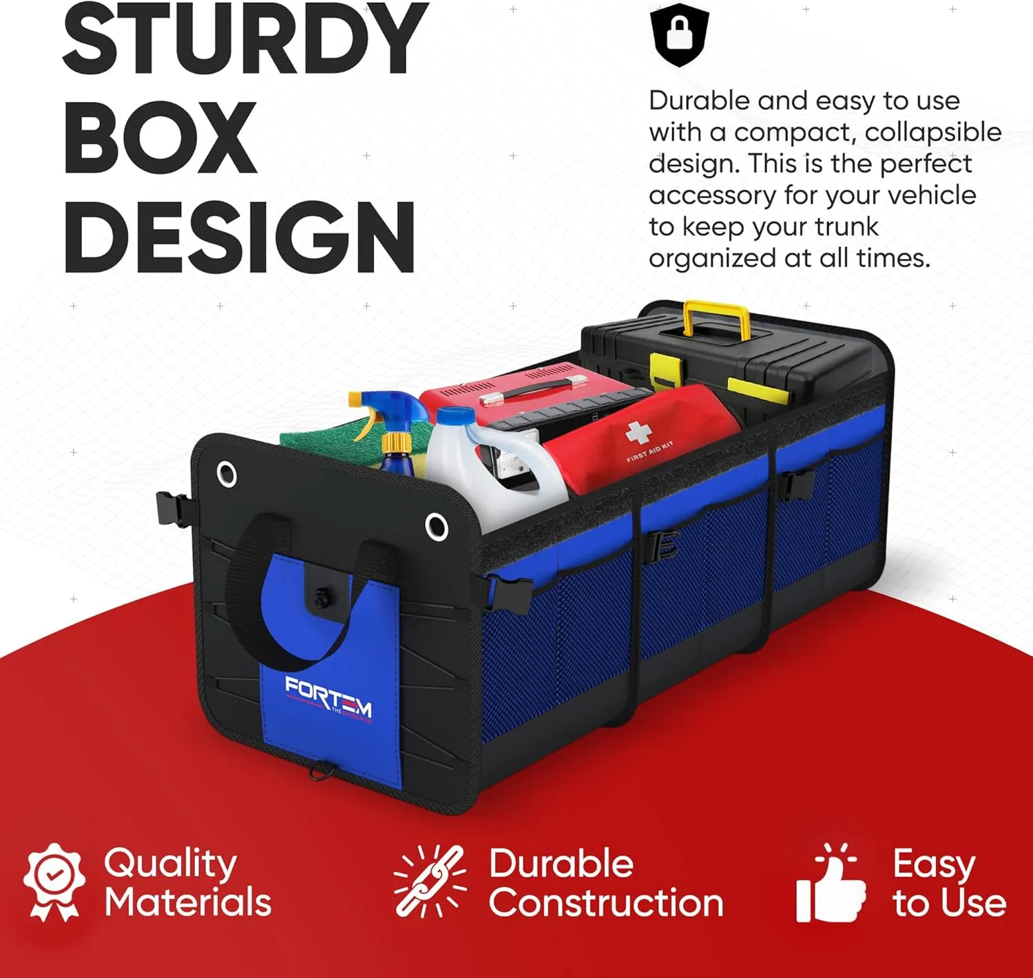 FORTEM SUV Trunk Organizer, Car Organizer, Collapsible Multi-Compartment Storage Bag for Car Accessories for Women Men, 1680D Oxford, Non Slip Bottom, Adjustable Straps, Soft Cover (90L)