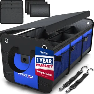 FORTEM SUV Trunk Organizer, Car Organizer, Collapsible Multi-Compartment Storage Bag for Car Accessories for Women Men, 1680D Oxford, Non Slip Bottom, Adjustable Straps, Soft Cover (90L)