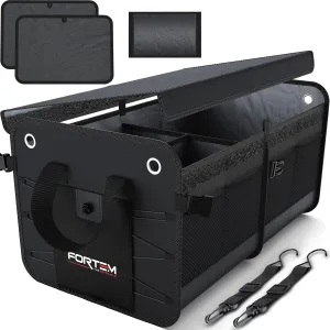 FORTEM SUV Trunk Organizer, Car Organizer, Collapsible Multi-Compartment Storage Bag for Car Accessories for Women Men, Non Slip Bottom, Adjustable Straps, Soft Cover 65L (Large, Black)