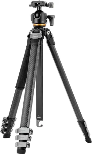 Fotopro Compact Carbon Fiber Travel Tripod, 60 inches Professional Heavy Duty Tripod with Profile Legs Super-Large Ball Head Weatherproof Bag, Fotopro Origin Black Max Load 33lbs