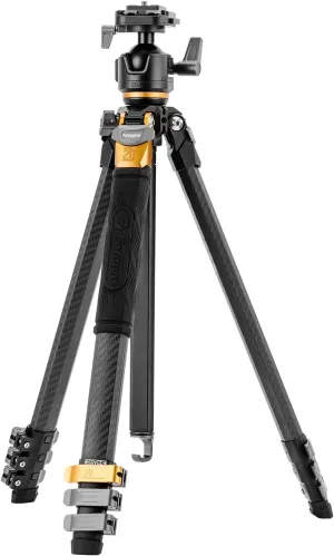 Fotopro Compact Carbon Fiber Travel Tripod, 60 inches Professional Heavy Duty Tripod with Profile Legs Super-Large Ball Head Weatherproof Bag, Fotopro Origin Golden Max Load 33lbs