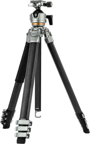 Fotopro Compact Carbon Fiber Travel Tripod, 60 inches Professional Heavy Duty Tripod with Profile Legs Super-Large Ball Head Weatherproof Bag, Fotopro Origin Plus Black Max Load 44lbs