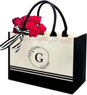 FOURTH WING Personalized Initial Canvas Beach Bag,Monogrammed Gift Tote Bag for Women,Gift for Birthday Wedding Bridesmaid