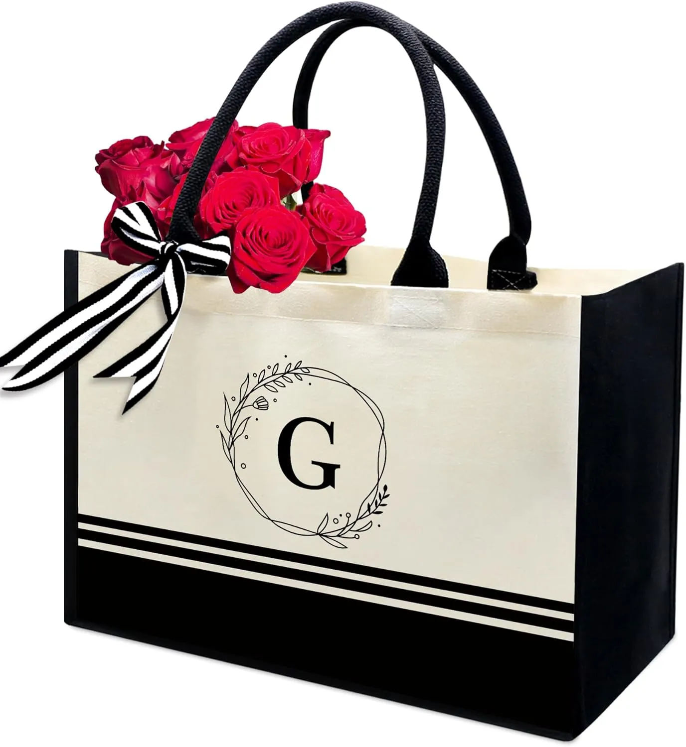 FOURTH WING Personalized Initial Canvas Beach Bag,Monogrammed Gift Tote Bag for Women,Gift for Birthday Wedding Bridesmaid