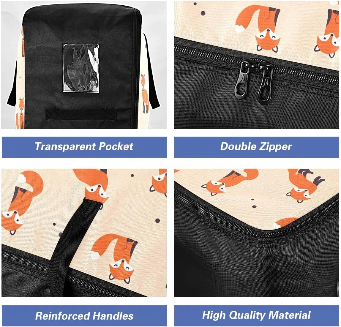 Fox Pattern Storage Bag, 27.5x19.7x11 In, Reusable and Sustainable Zippered Storage Bag for Moving