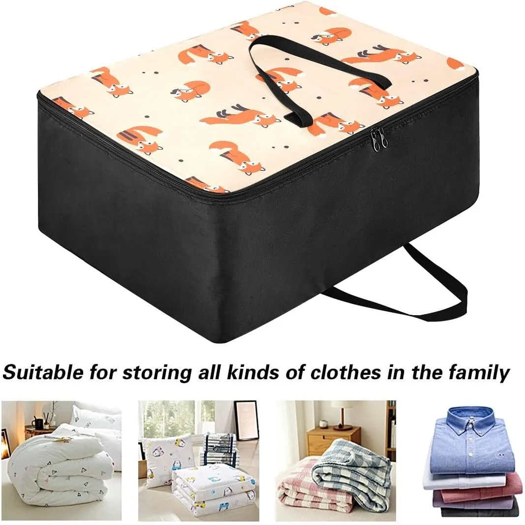Fox Pattern Storage Bag, 27.5x19.7x11 In, Reusable and Sustainable Zippered Storage Bag for Moving
