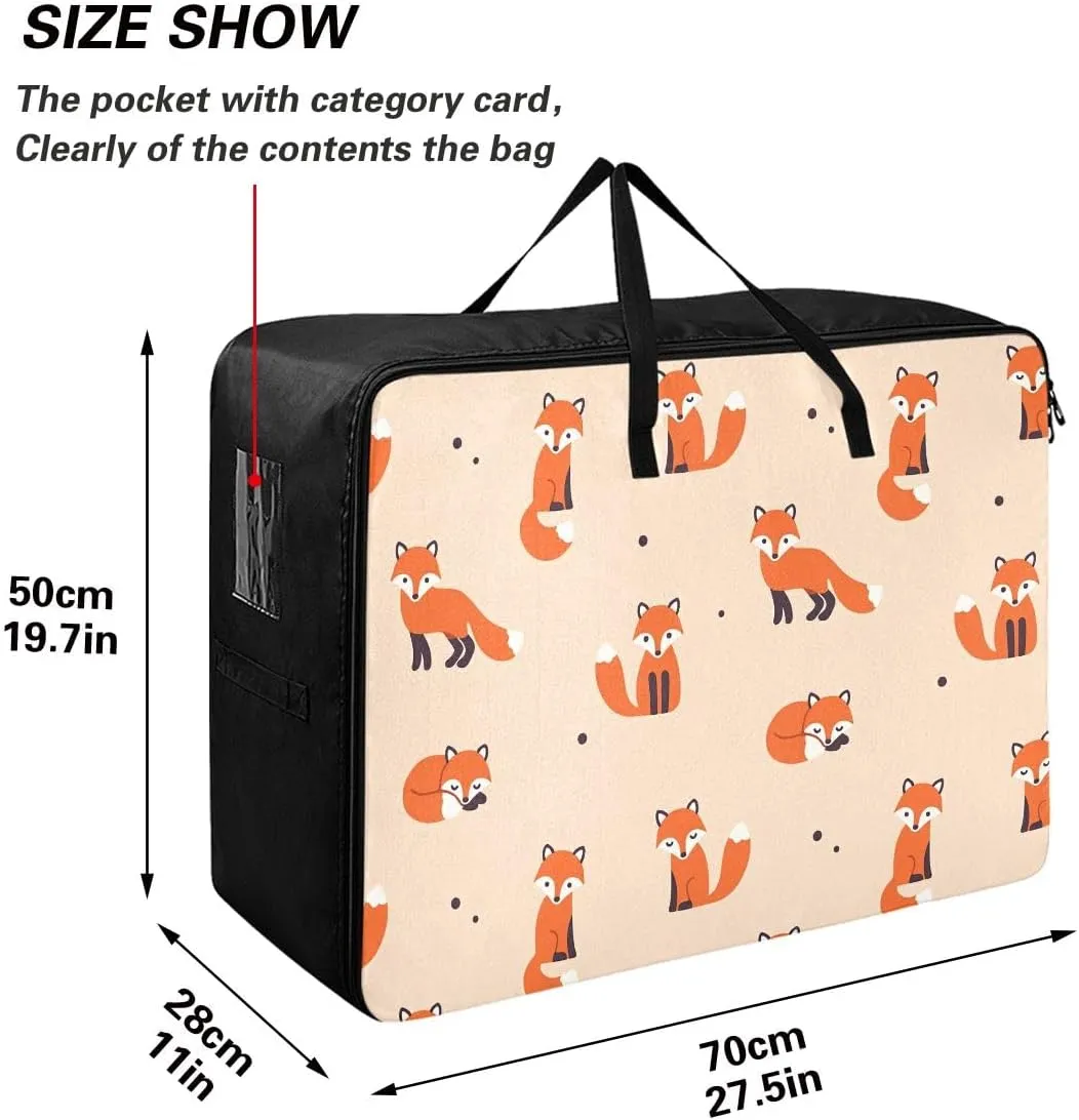 Fox Pattern Storage Bag, 27.5x19.7x11 In, Reusable and Sustainable Zippered Storage Bag for Moving