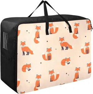 Fox Pattern Storage Bag, 27.5x19.7x11 In, Reusable and Sustainable Zippered Storage Bag for Moving
