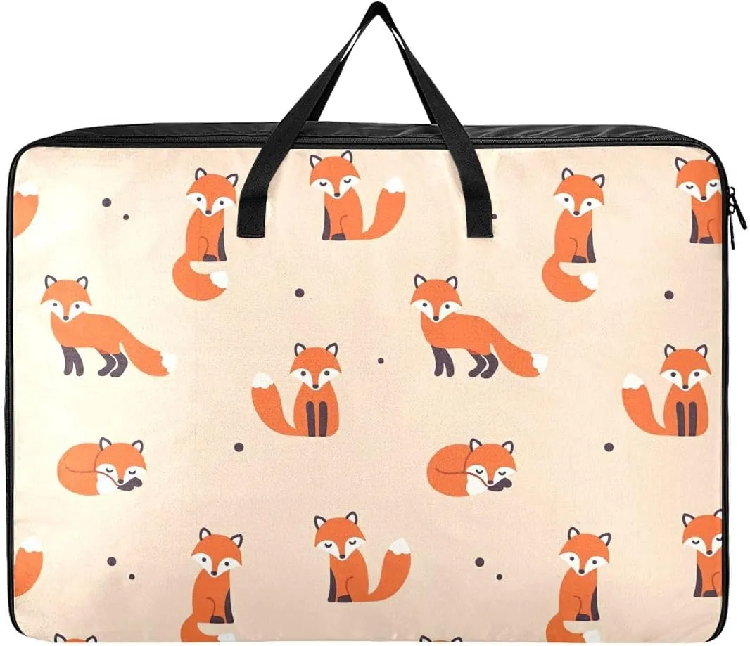 Fox Pattern Storage Bag, 27.5x19.7x11 In, Reusable and Sustainable Zippered Storage Bag for Moving
