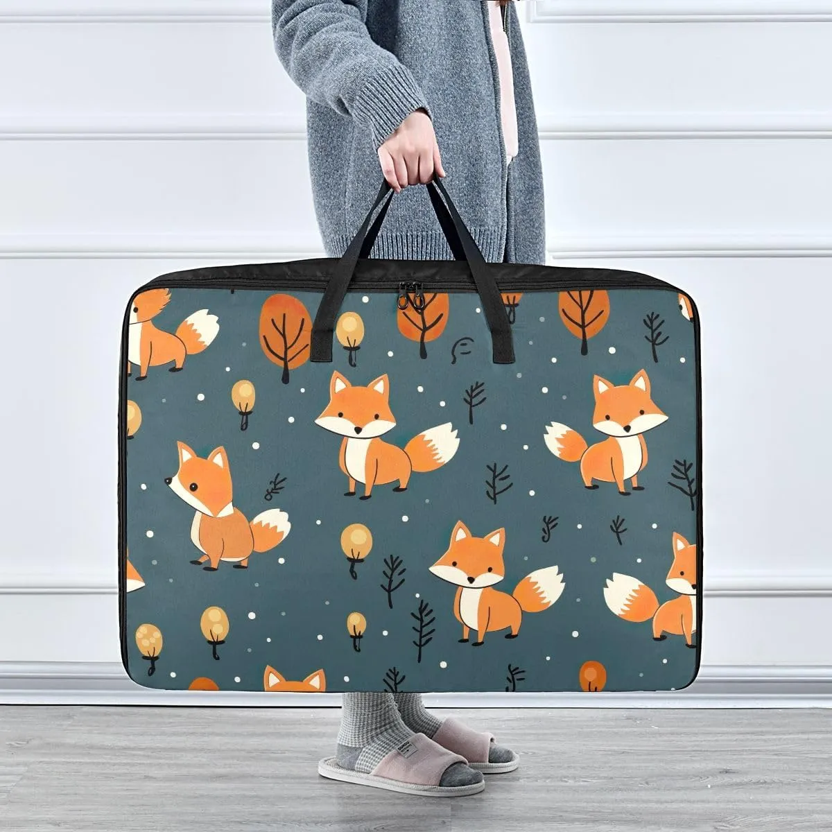 Foxes Storage Bags, 27.5x19.7x11 In, Extra Large Storage Duffle Bag with Zippers and Handles Zippered Storage Bag for Moving