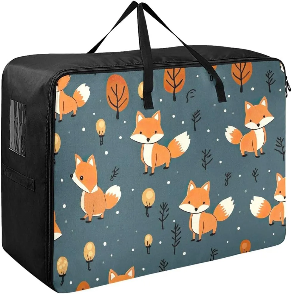 Foxes Storage Bags, 27.5x19.7x11 In, Extra Large Storage Duffle Bag with Zippers and Handles Zippered Storage Bag for Moving