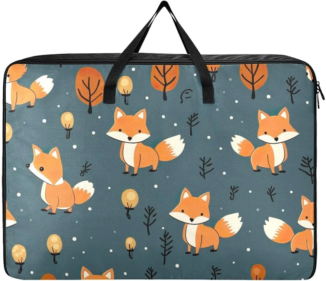 Foxes Storage Bags, 27.5x19.7x11 In, Extra Large Storage Duffle Bag with Zippers and Handles Zippered Storage Bag for Moving
