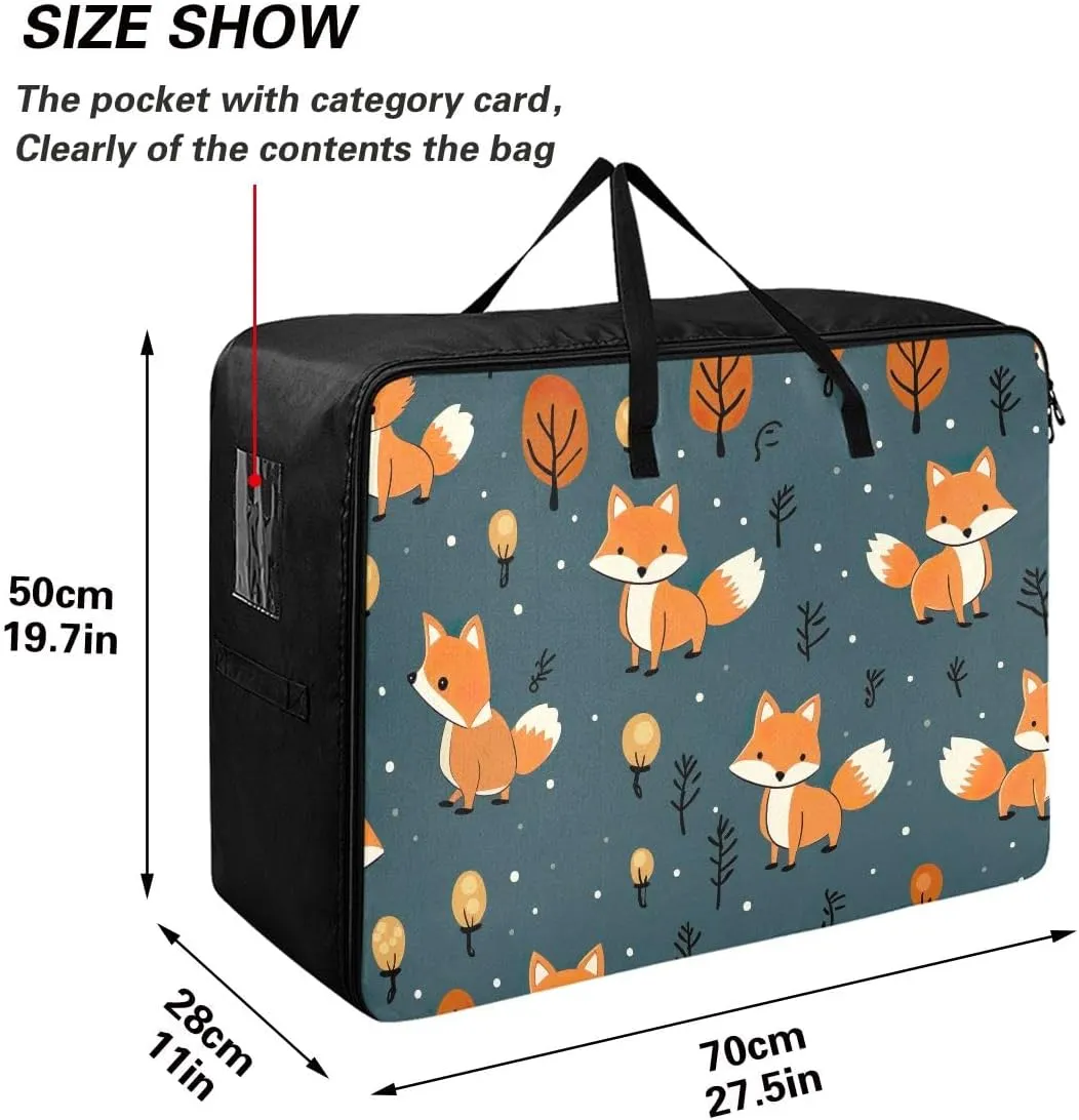 Foxes Storage Bags, 27.5x19.7x11 In, Extra Large Storage Duffle Bag with Zippers and Handles Zippered Storage Bag for Moving