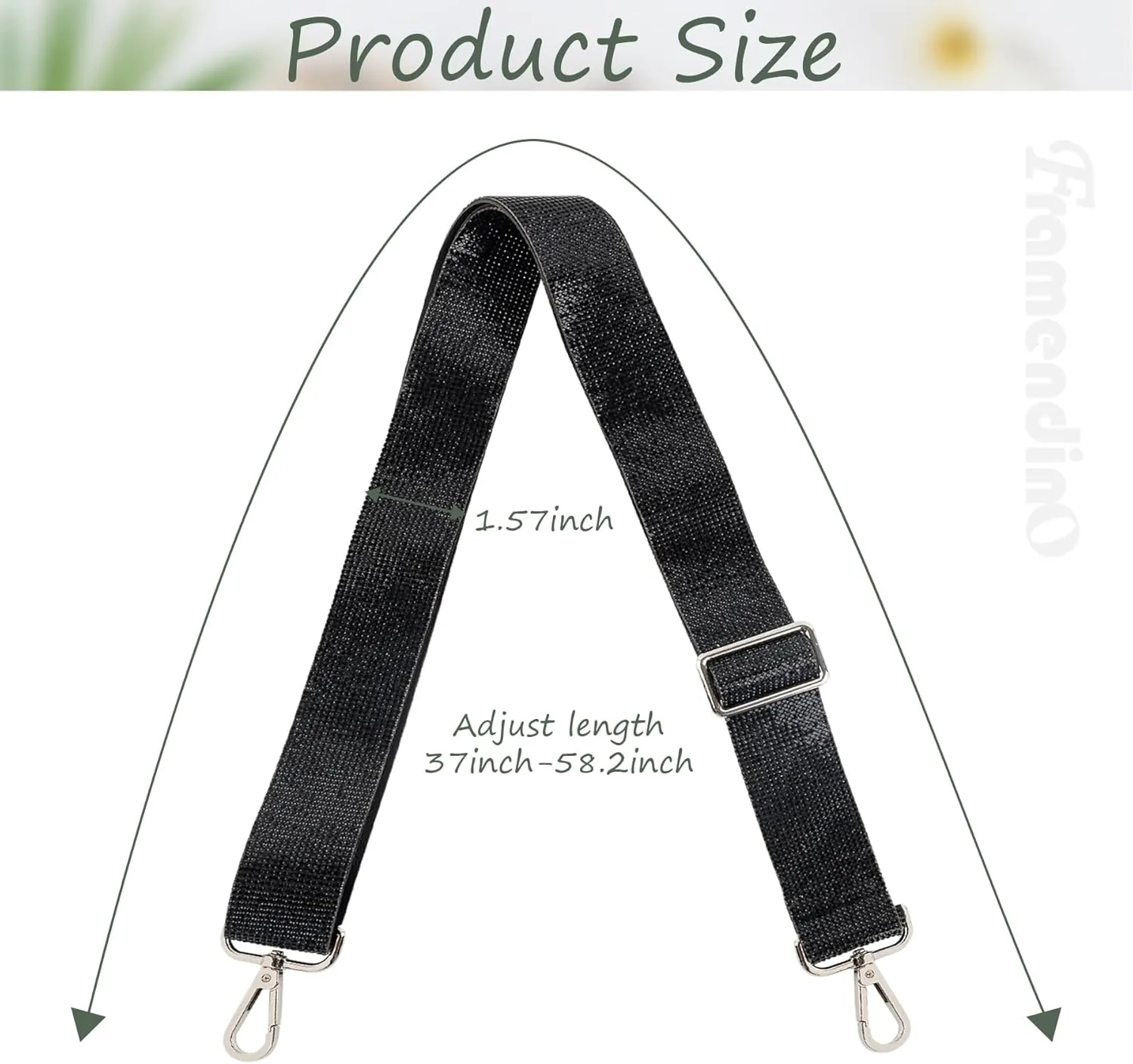 Framendino, 1 Pack Rhinestone Adjustable Purse Straps 1.5 Inch Wide Shoulder Belt Guitar Style Cross Body Bag Strap Replacement Crystal Handbag Black