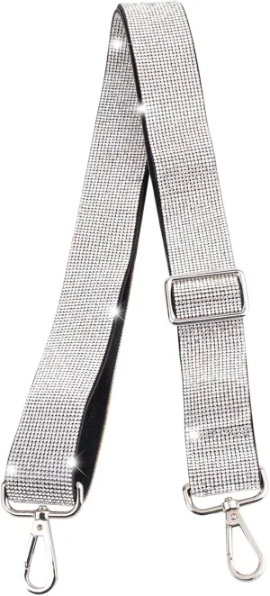 Framendino, 1 Pack Rhinestone Adjustable Purse Straps 1.5 Inch Wide Shoulder Belt Guitar Style Cross Body Bag Strap Replacement Crystal Handbag for Women (Silver)