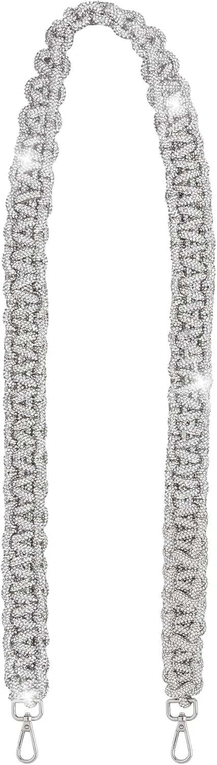 Framendino, Rhinestone Purse Strap Crystal Braid Shoulder Cross Body Bag Replacement Silver