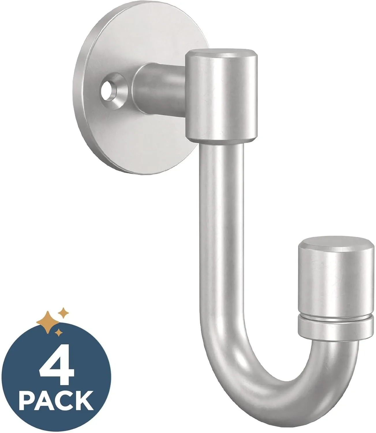 Franklin Brass Bar (4-Pack) Single Wall Hooks 1-Prong Coat/Hat Matte Nickel for Mounted Hanging Matte Nickel Hanger Backpack, Purse, Bag, Towel Organization Decorative B47246K-MN-C